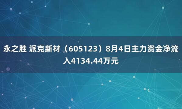 永之胜 派克新材（605123）8月4日主力资金净流入4134.44万元