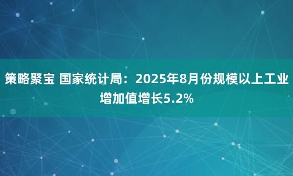 策略聚宝 国家统计局：2025年8月份规模以上工业增加值增长5.2%